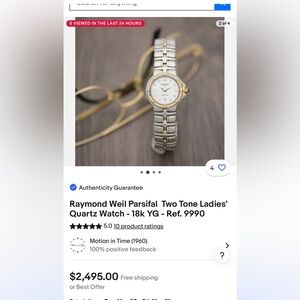 Raymond Weil ParsifalTwo Tone Ladies' Watch - 9990.Mother of Pearl. 8 Diamond